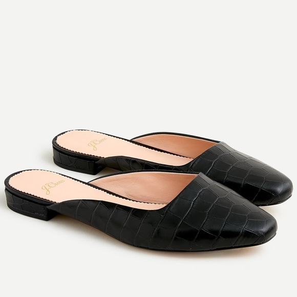 J. Crew Shoes - J. Crew Carolyn Mule Flats in Croc-Embossed Black Leather size 8.5